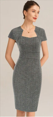 GRACE KARIN Vintage Tweed Defined Waist Hips-Wrapped Dress Gray Large